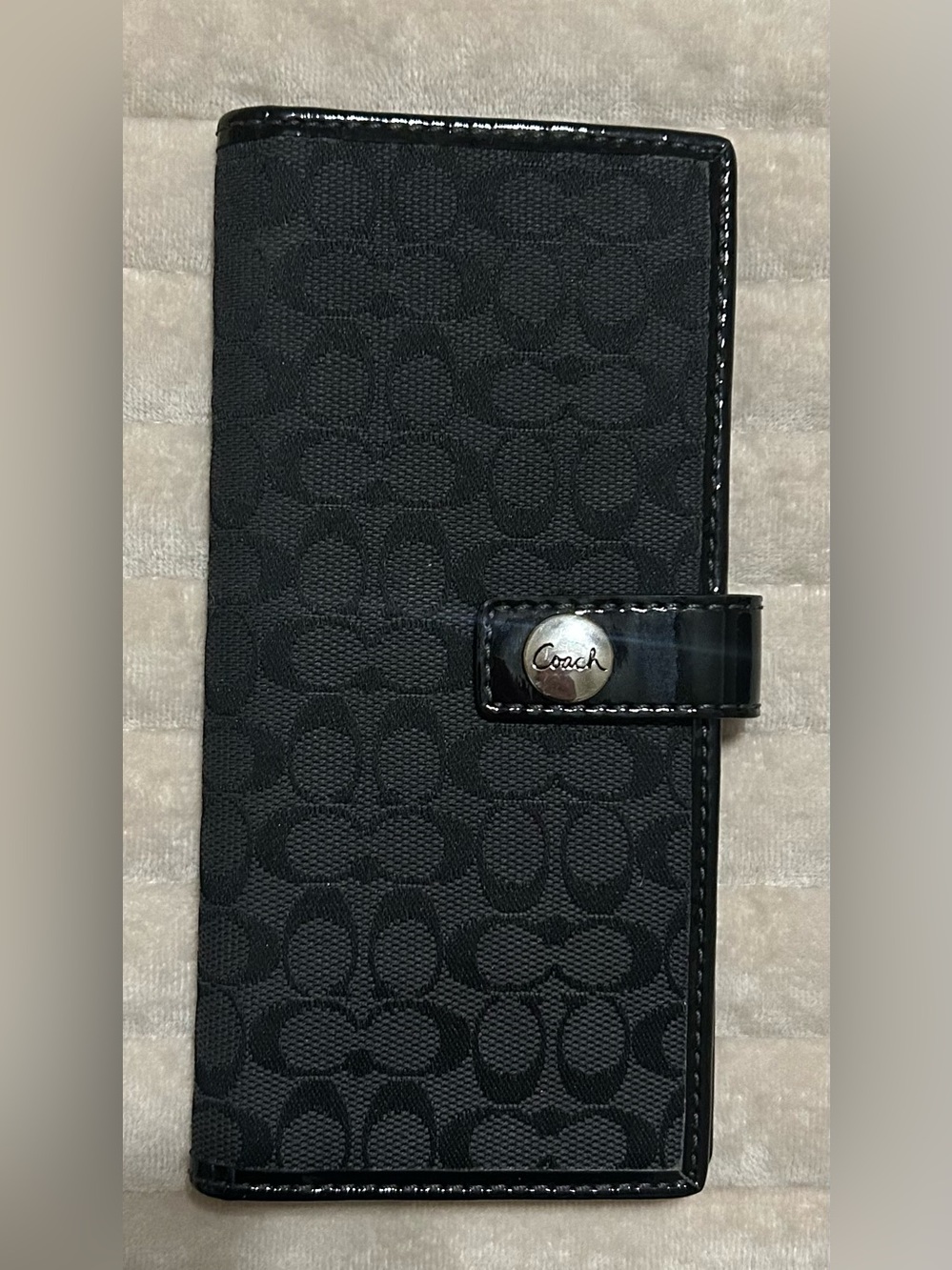 Coach Black Signature Jacquard Wallet Case with Snap Tab